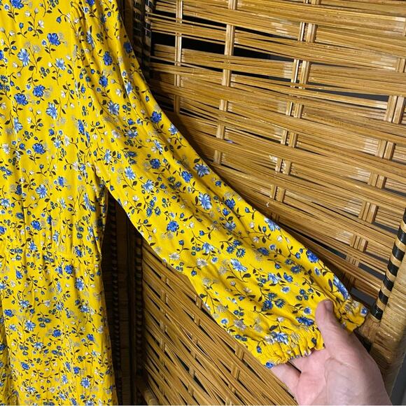 Old Navy Yellow and Blue Long Sleeve Sundress XL ditsy print autumn modest - Picture 4 of 10